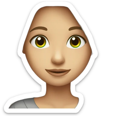 girl with long brown hair, green eyes, with laptop sticker