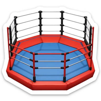 MMA cage arena object icon, octagon fighting cage with metal fence walls, padded corner posts, professional combat arena, 3D cartoon style, mobile game icon style, centered, clean background, no people, no text, no watermark
 sticker