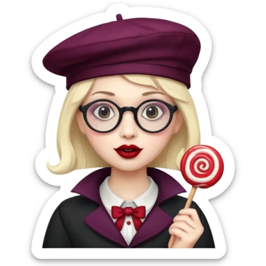 Vampire with lollipop, beret and glasses sticker