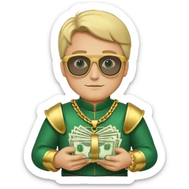 Knight with helmet gold chain dark glasses money sticker