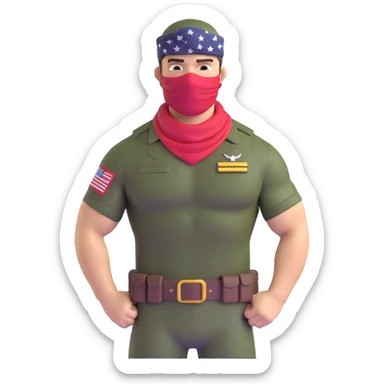 Carl Weathers as Dillon from Predator movie, muscular man in military gear with bandana sticker