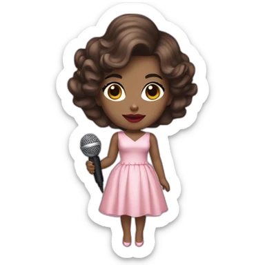 Pretty Woman Wearing A Fancy Baby pink dress with Dark brown Hair, with Red lipstick holding a microphone  sticker