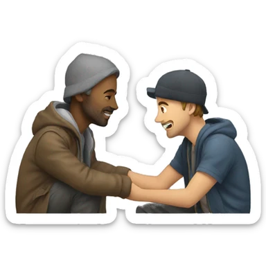 a man helping a homeless man sticker