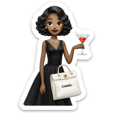 girl in black chanel dress with martini  sticker