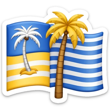 flag with three vertical stripes blue white yellow and a palm tree emblem in the middle stripe in Apple emoji style sticker