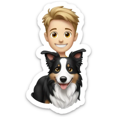 happy boy with a border collie sticker