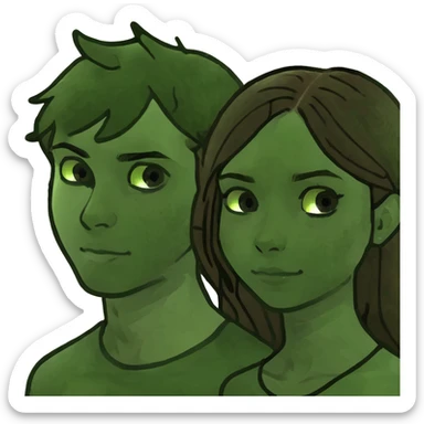 Brunette girl with freckles and brown eyes with light haired brunette boy with brown eyes sticker
