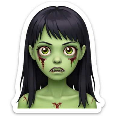 garota zumbi verde com os cabelos pretos longos e com franja curta sticker