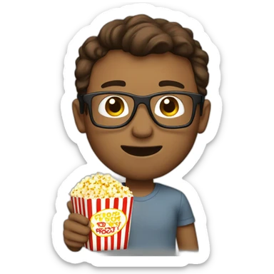 White Male with Brown Hair with Glasses Holding Popcorn sticker