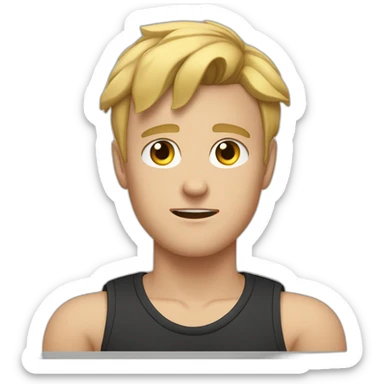 light haired white young man in dark t-shirt with both fists clenched to his forehead in loss sticker