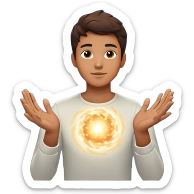 A young man floats in space, touching a particle that glows and expands, shaping the universe around him. Each touch creates new light, symbolizing how his choices build his own reality. sticker