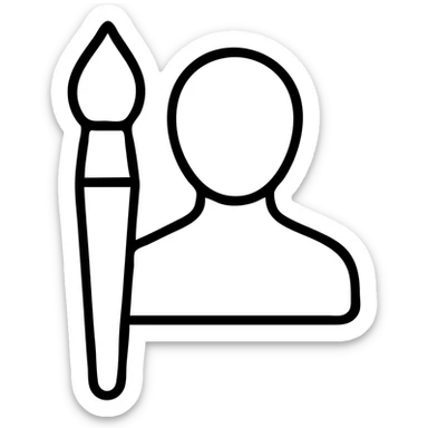 A paintbrush morphing into a metal human silhouette, symbol of artistic identity sticker