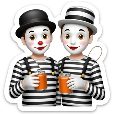 2 mimes talking with a can on a string between them sticker