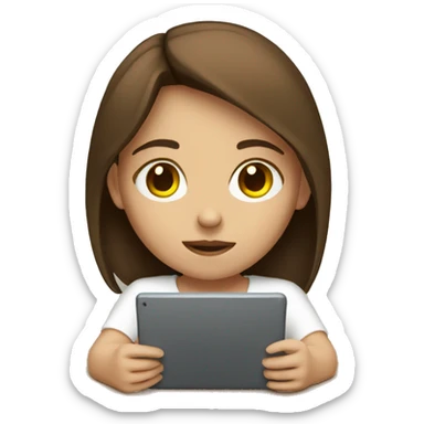 Girl with brown hair watching tablet  sticker