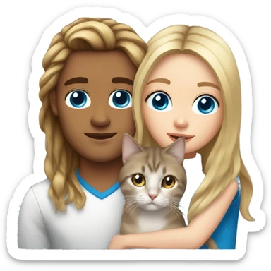 Long Brown hair girl with brown eyes, and blond white man, blue eyes holding tabby cat  sticker