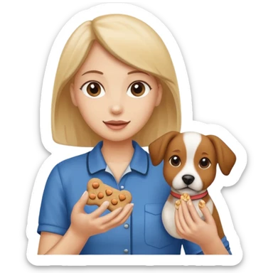 trainer hand holding a treat in front of a dog sticker