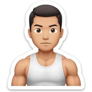 Asian man with big muscles and with white tank top sticker