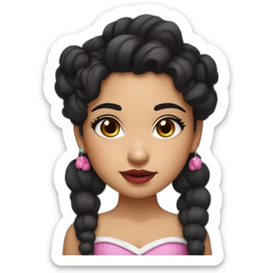 A cute Métis girl with a very clear complexion. She has black hair with large curls, which descend to her shoulders, and a pink lipstick on luscious lips. sticker