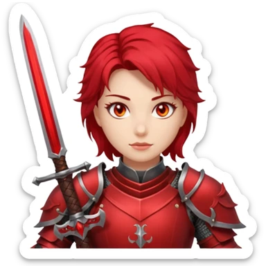 Female knight with crimson armor and blazing red eyes sticker