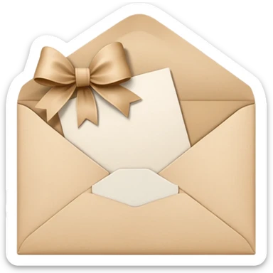 an open beige envelope with a bow with a letter sticking out of it sticker