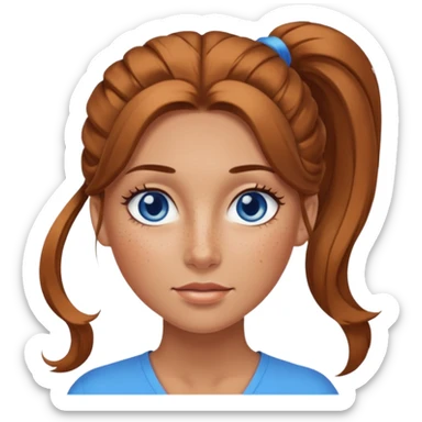 Attractive Woman with tan skin, blue eyes, wide face, freckles, and a long voluminous ponytail  sticker