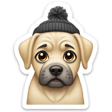 Mops wearing a beanie sticker