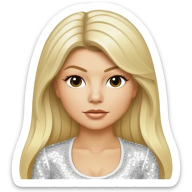 Fergie with light skin, long blonde hair, white sequin outfit sticker