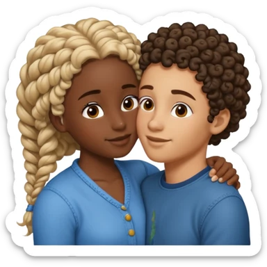 darkskin girl with braids kissing light skin boy with curly hair sticker