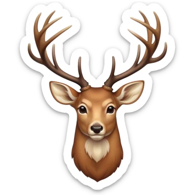 Cinematic Noble Deer Portrait Emoji, Poised and regal, with a graceful, slender build and a dappled coat of warm browns and creams, elegant antlers crowning its head, deep-set soulful gentle eyes, Simplified yet sharp and sophisticated features, highly detailed, glowing with a soft, dignified glow, high shine, intelligent and serene, stylized with an air of forest majesty, focused and attentive, soft glowing outline, capturing the essence of a watchful woodland guardian, so majestic it feels as though it could gracefully leap out of the screen with effortless authority! sticker