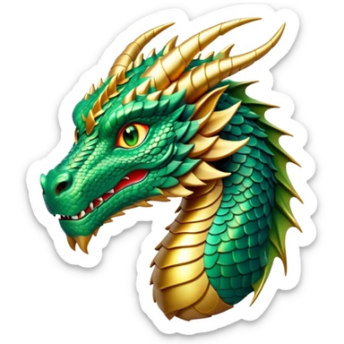 cinematic-noble-dragon-portrait-emoji,-poised-and-majestic,-with-a-sinuous,-elongated-body-covered-in-intricately-detailed,-shimmering-scales-in-hues-of-emerald-and-gold,-and-piercing,-fiery-eyes-that-reflect-ancient-wisdom; sticker