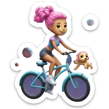 girl with pink hair in space buns riding a bicycle sticker