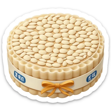 A round puffed rice cake, flat disc shape, light beige/off-white color, bumpy textured surface showing compressed puffed rice grains, crispy appearance, simple flat design, centered on transparent background. sticker