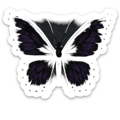 emo-style butterfly, black and purple, moody, no background sticker
