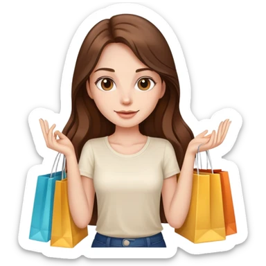 Beautiful Shopping girl long hair holding bags cream shirt sticker