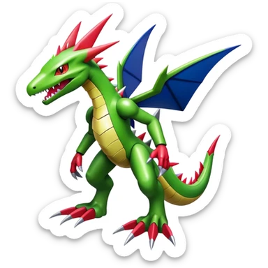 Spiky Cool Edgy shiny colorful Digimon-Fakemon-Flygon-Garchomp-Mecha, full body, two legs sticker