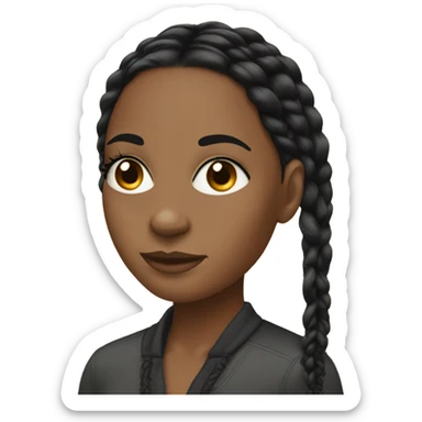 black woman with long black straight braids and lashes sticker