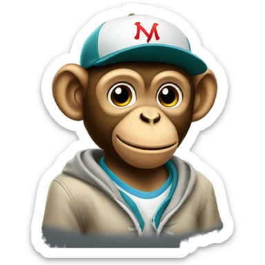 monkey with a baseball hat and sweatshirt sticker