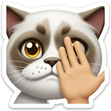 hand patting the top of a grumpy cat's head sticker