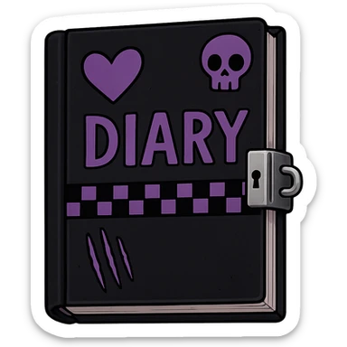 emo style black and purple diary with lock, no background sticker