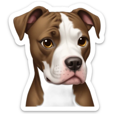 Pitbull and lacy dog mix, pronounced brindle color, whiteish pale chest and small amount of white above the nose and i between eyes, 65 pounds, full flappy ears sticker