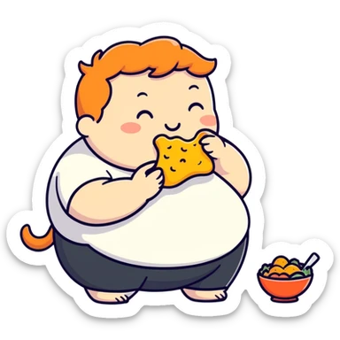 Fat ginger eating food sticker