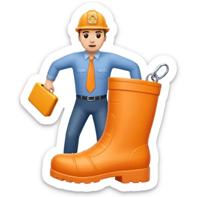 Giant orange boot stepping on an office worker  sticker