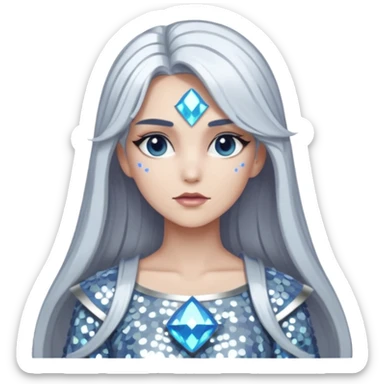Athena from Lore Olympus with long silver hair, silver sequin outfit sticker