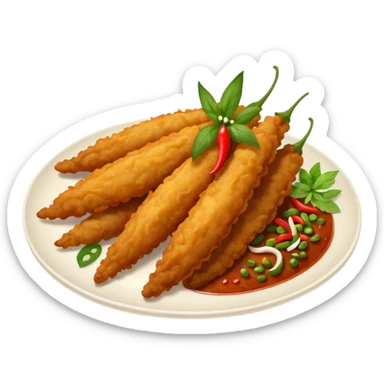 indonesian fried food with chili on a plate sticker