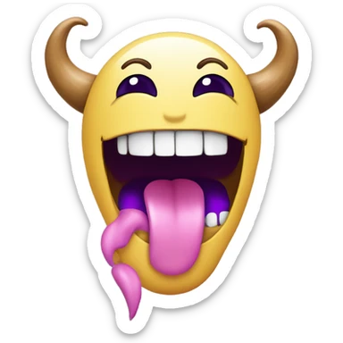 emoji licking its own feet with purple horns smiling  sticker
