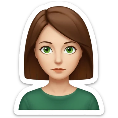 pretty middle age woman with green eyes and shoulder length straight brown hair  sticker