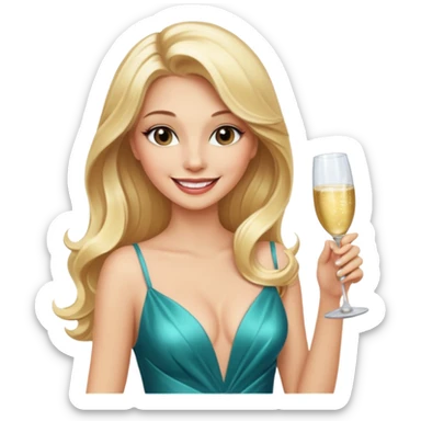 Glamorous blonde lady holding champagne bottle, long hair with makeup smiling sexy sticker