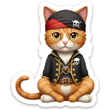 cat full body sitting with a pirate character wearing an eye patch sticker