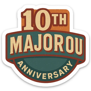 Retro-style 10th anniversary logo for Major Bou with bold typography and vintage colors sticker