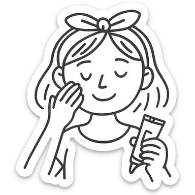 girl making skincare, hand-drawn outlined icon, playful lines sticker
